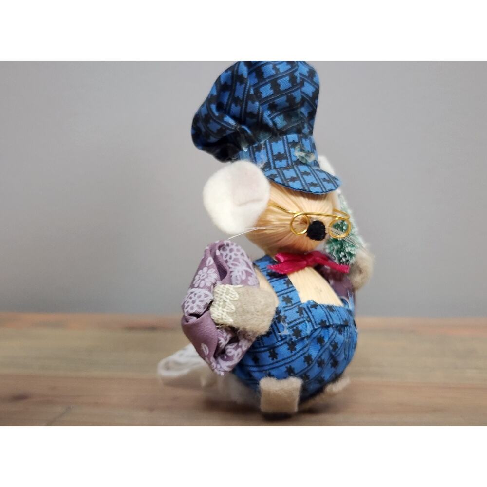 Vintage 1987 KURT ADLER Corn Husk Mouse Christmas Ornament 4”